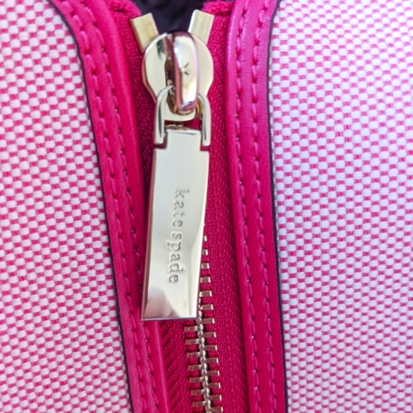 KATE SPADE Pink Kip Large CANVAS TOTE with Spade Charm and Signature Strap - Picture 10 of 17